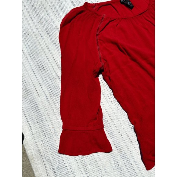 International Concepts Blouse Womens 2 Extra Large Red Trim Knit Lace Round Neck - Picture 5 of 10